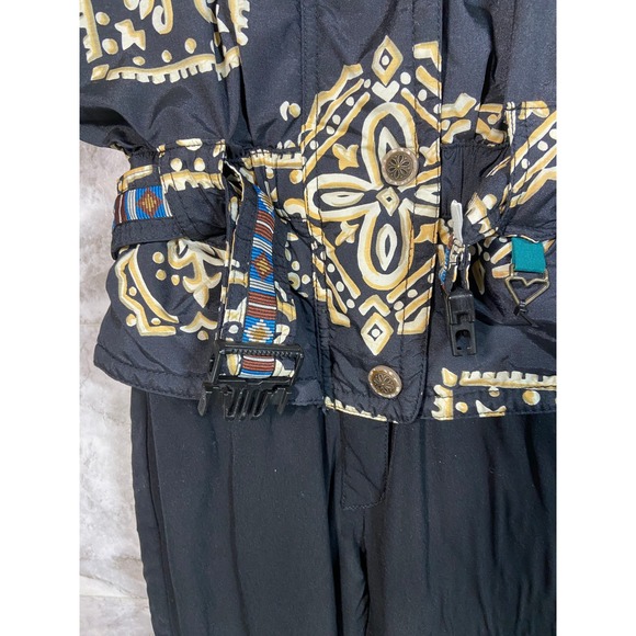 Obermeyer VTG Women's Petite Sz 4 Belted Ski Snow Suit Jumper Black Retro Print - Picture 6 of 16